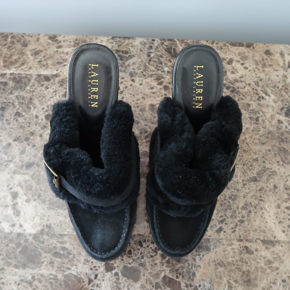 Lauren Ralph Lauren Mule Clog Faux Fur Heel 9.5 - Picture 4 of 14